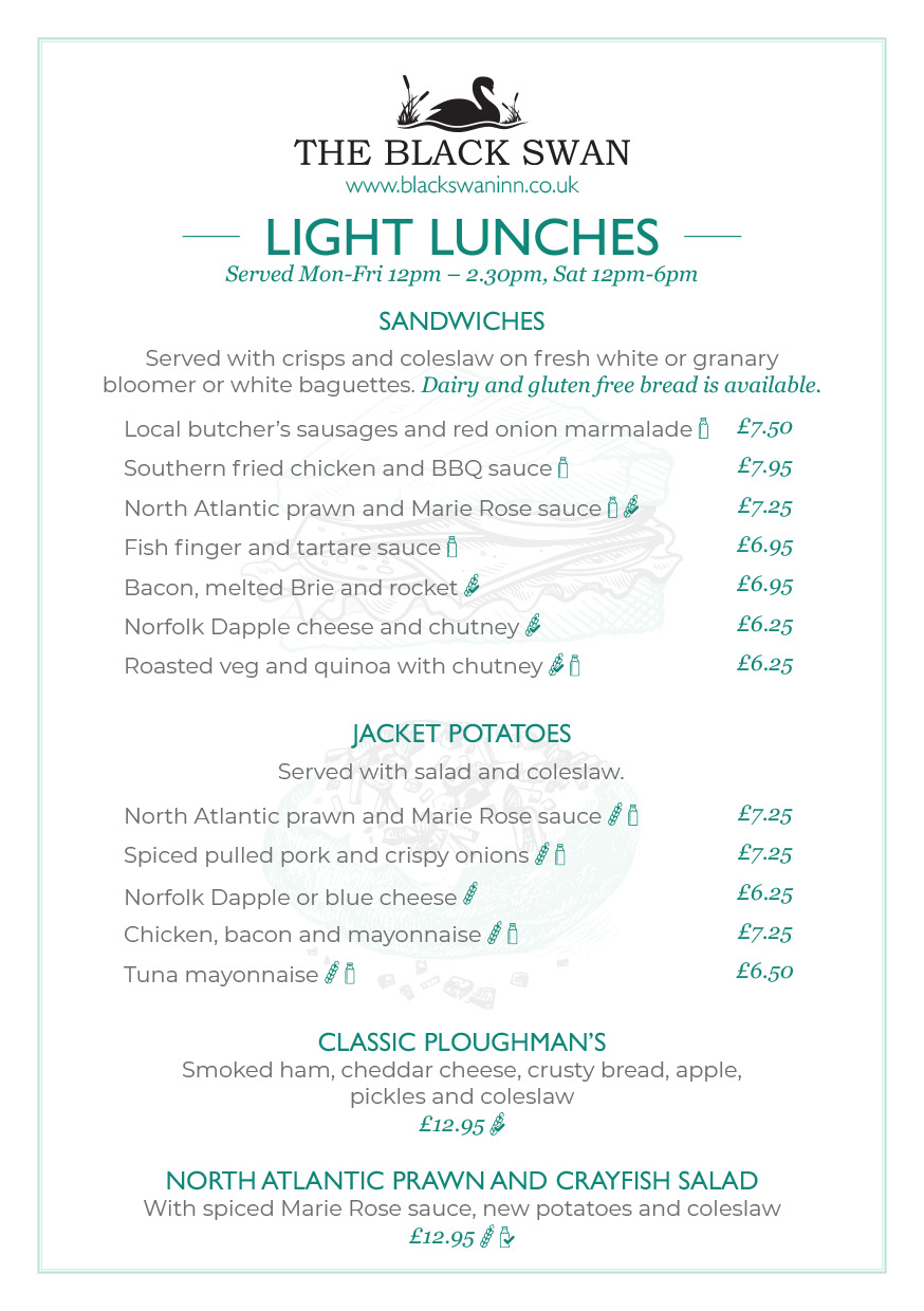 The Black Swan Inn Food Menus Good Pub Food