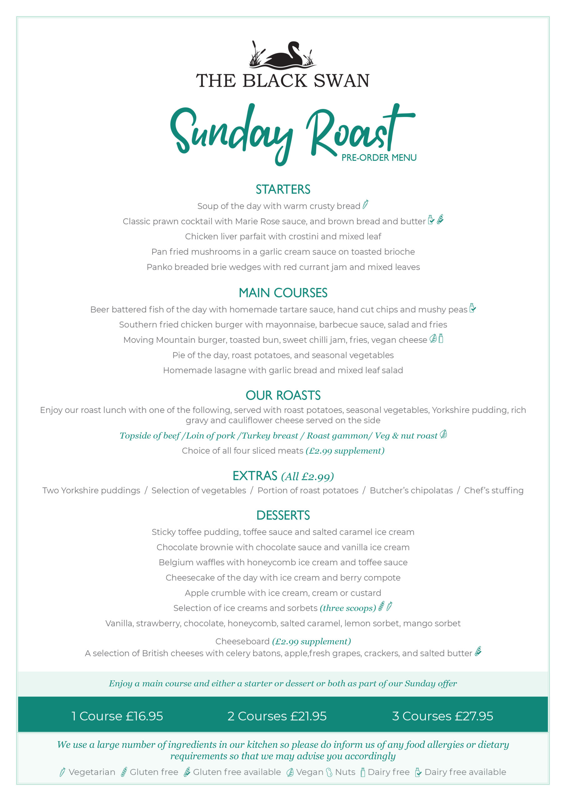 Sunday Roast Menu