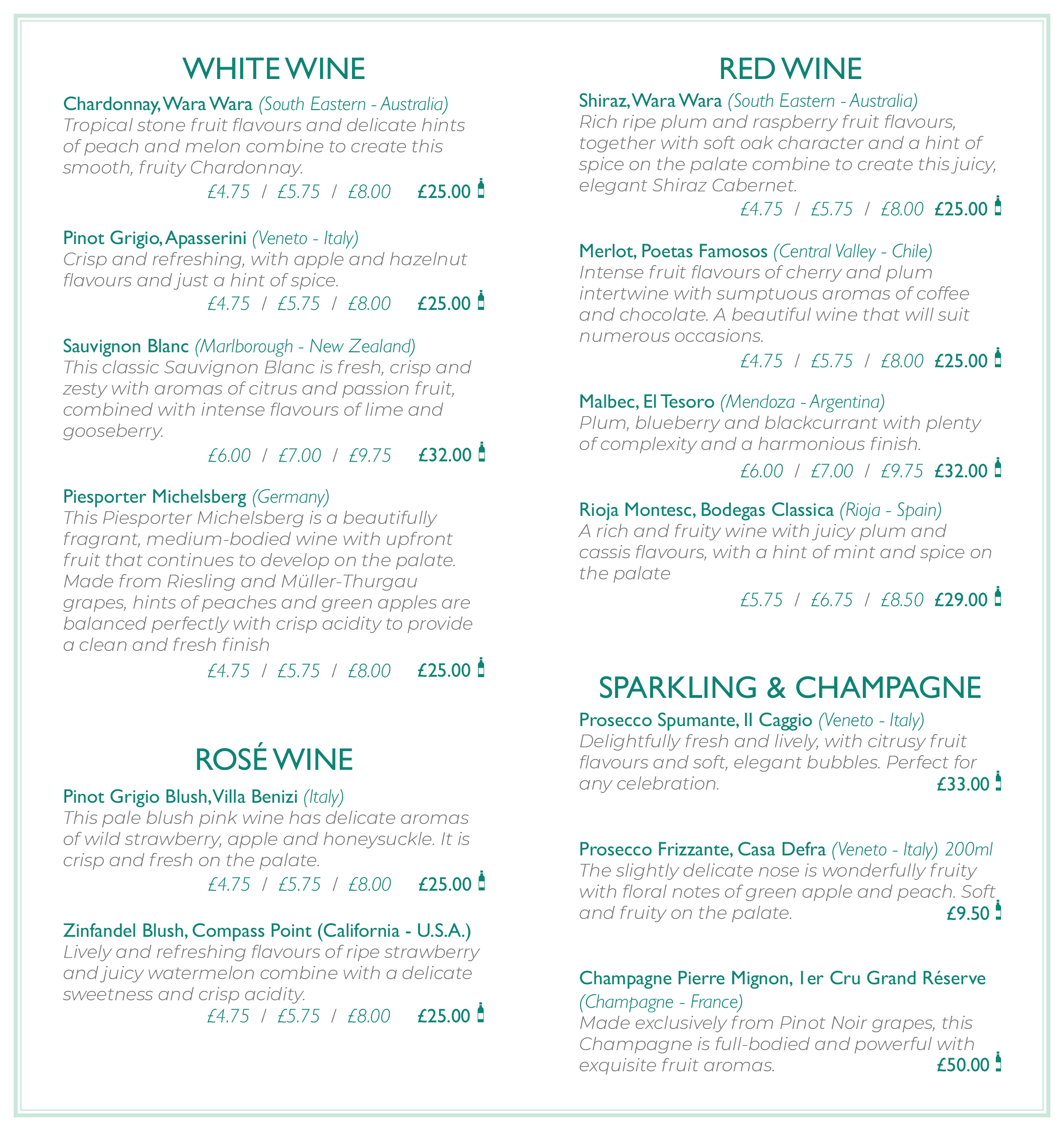 Wine Menu