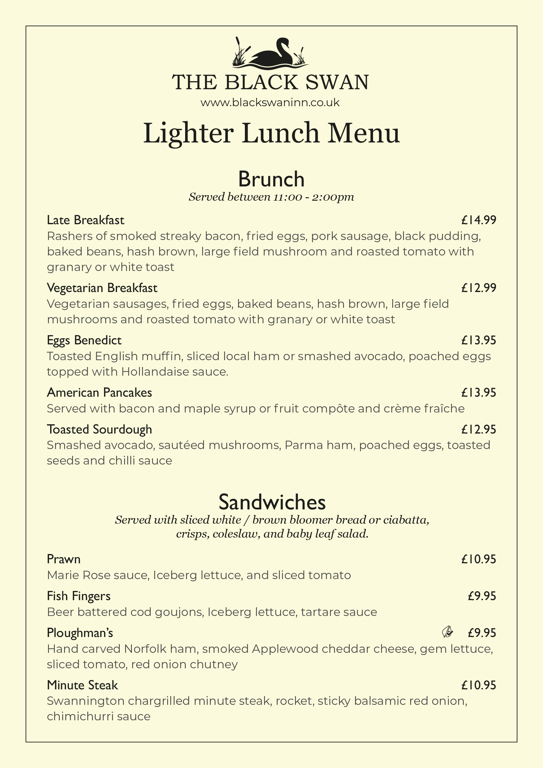 Light Lunch Menu