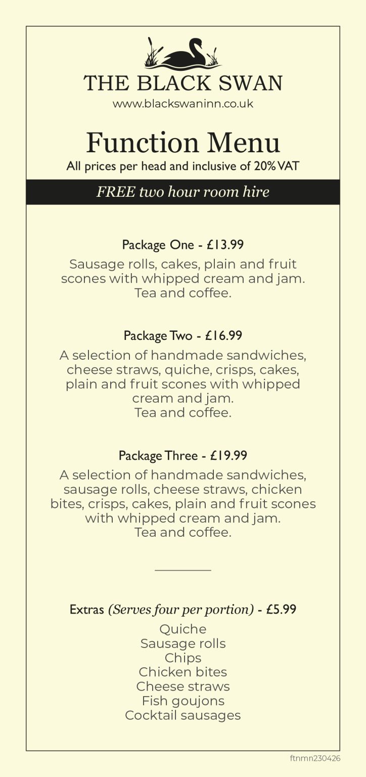 The Black Swan Inn - Food Menus - Good Pub Food